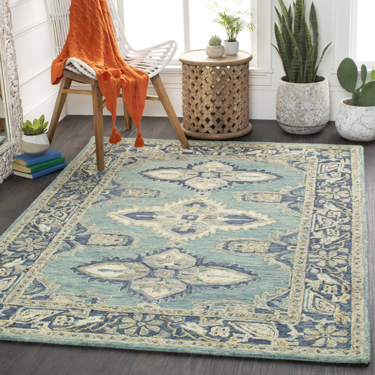 Mistana™ Teen Gracie Oriental Handmade Tufted Wool Teal/Navy Area Rug